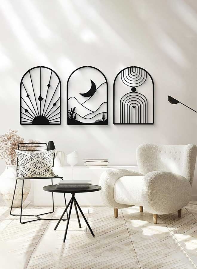 رَوَائِد فن جداري معدني تجريدي، ديكور أسود بسيط، ديكور جداري بخطوط أحادية، منحوتات معدنية ثلاثية الأبعاد بملمس بارز لغرفة المعيشة، غرفة النوم، الحمام وغرفة الدراسة. - Image 2