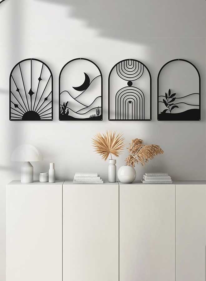 رَوَائِد فن جداري معدني تجريدي، ديكور أسود بسيط، ديكور جداري بخطوط أحادية، منحوتات معدنية ثلاثية الأبعاد بملمس بارز لغرفة المعيشة، غرفة النوم، الحمام وغرفة الدراسة. - Image 1