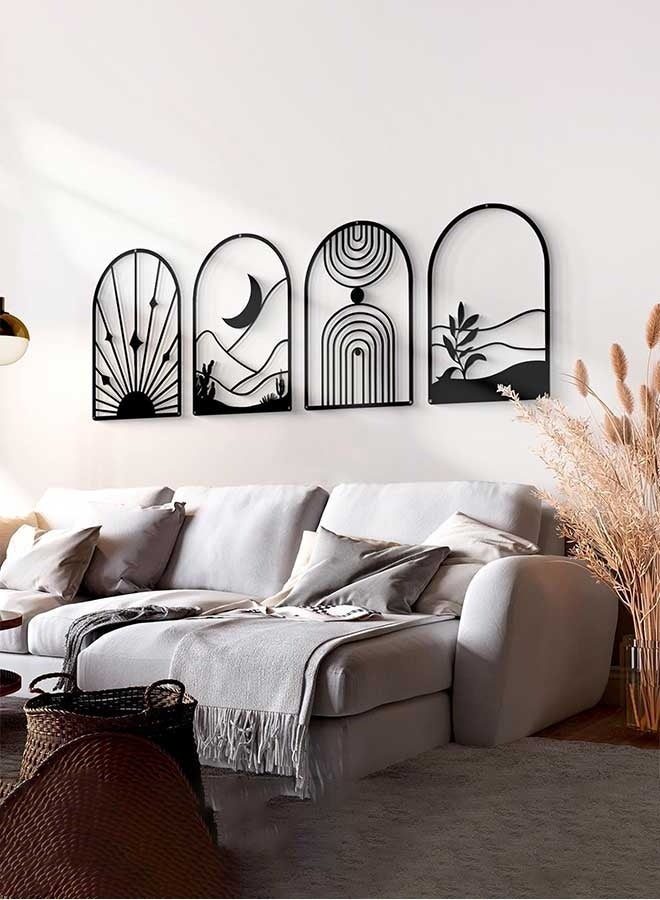 رَوَائِد فن جداري معدني تجريدي، ديكور أسود بسيط، ديكور جداري بخطوط أحادية، منحوتات معدنية ثلاثية الأبعاد بملمس بارز لغرفة المعيشة، غرفة النوم، الحمام وغرفة الدراسة. - Image 4