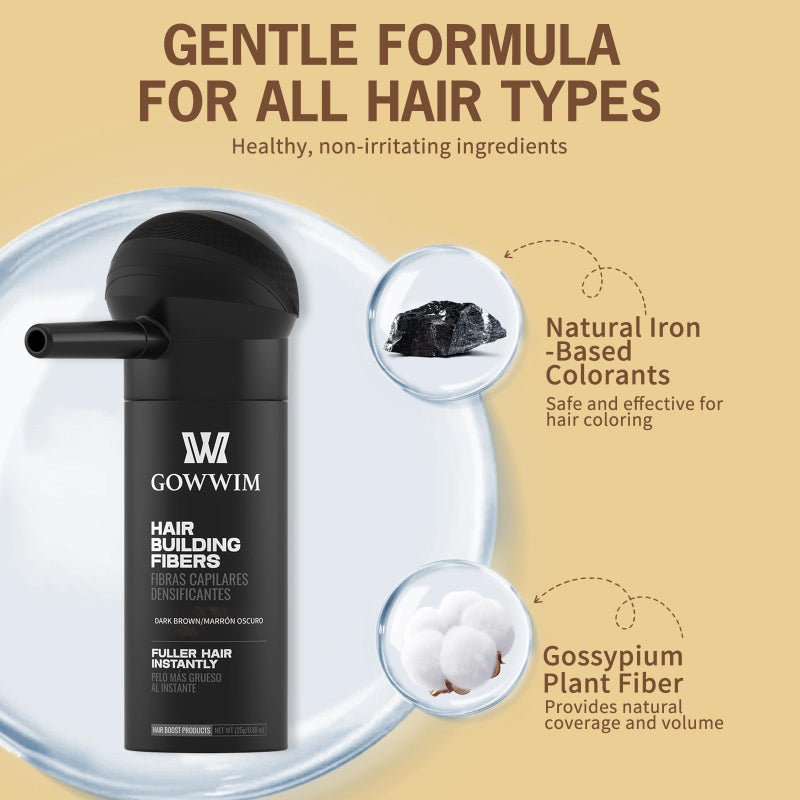 gowwim Hair Fibers with Spray Applicator Pump 2-in-1 Kit for Thinning Hair, Naturally Thickening Spray Fibers Waterproof Long-Lasting Grey Coverage Touch up for Bald Spot Cover up for Women & Men - Image 4