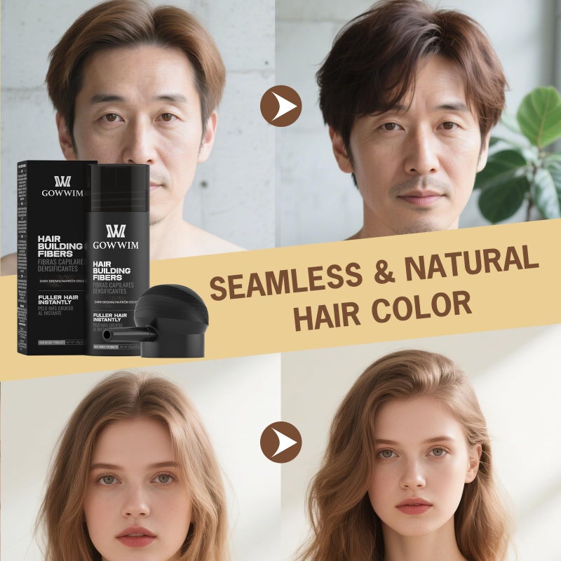 gowwim Hair Fibers with Spray Applicator Pump 2-in-1 Kit for Thinning Hair, Naturally Thickening Spray Fibers Waterproof Long-Lasting Grey Coverage Touch up for Bald Spot Cover up for Women & Men - Image 5