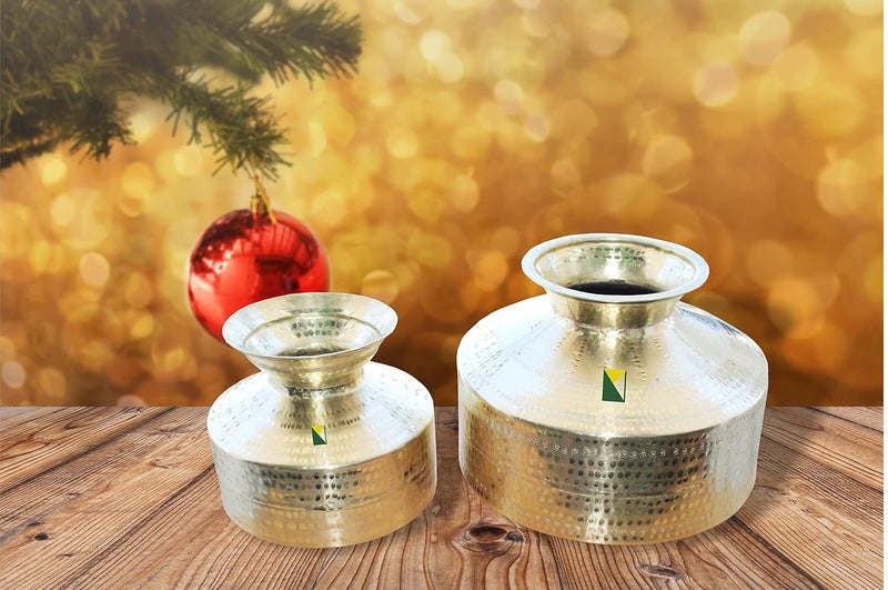 KITCHEN NEXT KITCHEN NEXT Handmade Hammered Pure Brass Water Pot BedaGadaWater DispenserContainerMatka Set 2 pcs 146liter  - Image 5