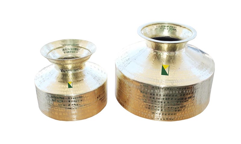 KITCHEN NEXT KITCHEN NEXT Handmade Hammered Pure Brass Water Pot BedaGadaWater DispenserContainerMatka Set 2 pcs 146liter  - Image 3