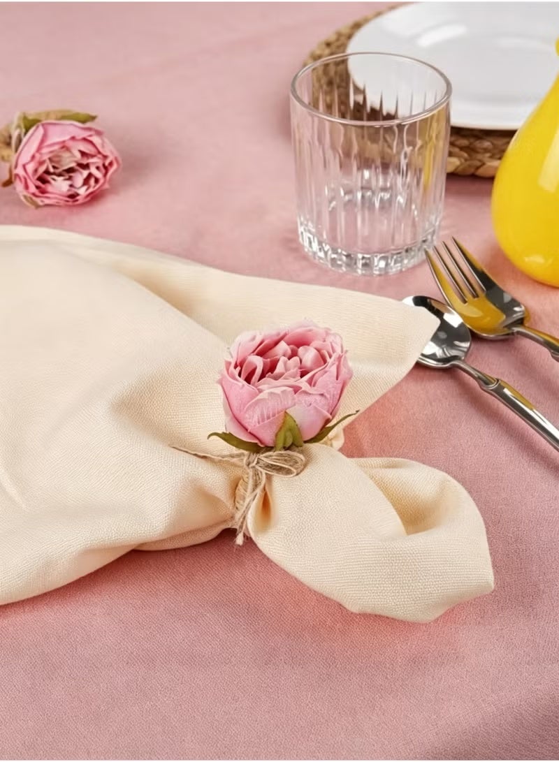 Hoasis 6pcs Pink Peony Napkin Rings, Handmade Woven Fabric and Jute Twine Flower Napkin Holders, Rustic Elegant Table Decor for Family Dinner, Wedding Banquet and Festive Celebrations - Image 5