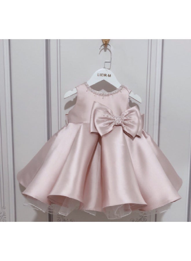 Children's Dress Women's Spring Morandi Pink Baby Children's Birthday Texture Dress Festival Performance Princess Dress