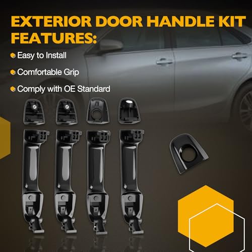 Gledewen 4 PCS Exterior Door Handle Front Rear Driver Passenger Side Compatible with 2012 2013 2014 2015 2016 2017 Toyota Camry Replaces 6921106090 6925006020C0 Smooth Black - Image 3