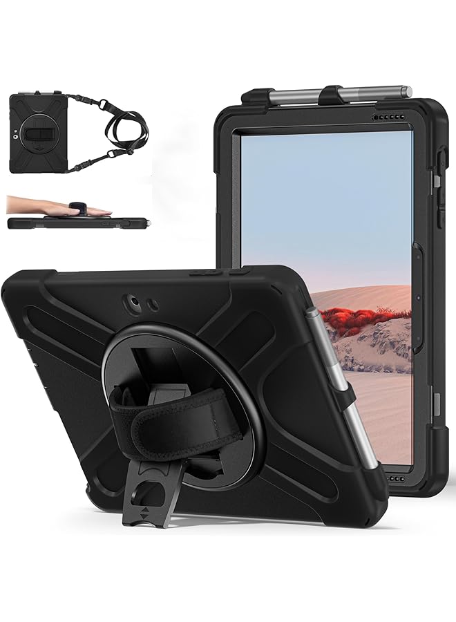 erorex Zenrich Surface Go4 Case Surface Go 3 Case 2021 Surface Go 2 Case With Pen Holder Heavy Duty Shockproof Rugged Case With Stand Hand Strap And Shoulder Belt For Surface Go Black  - Image 1