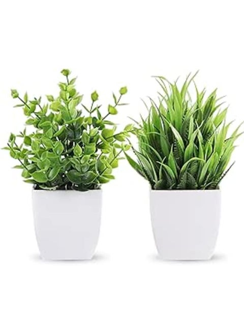 مجموعة من 2 نباتات صناعية صغيرة من 16cm، نباتات صناعية صغيرة في أصص لتزيين الطاولة والمكتب والمنزل والحمام والمكتب
