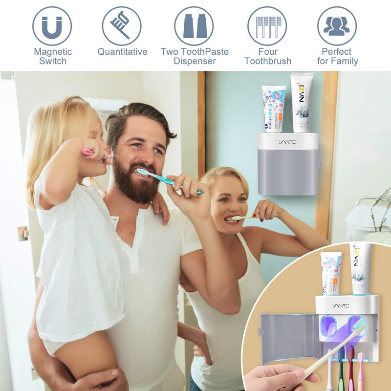 Boperzi Toothbrush Holder Wall Mounted Toothpaste Dispenser Gray Dustproof Cover for Shower Bathroom Set with 2 Toothpaste Squeezers (Not Electric) - Image 4