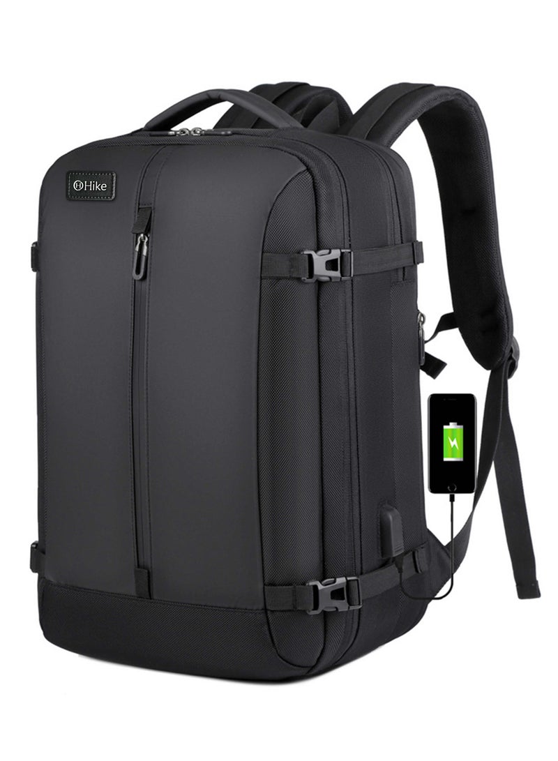 Hike Unisex Expandable Shoulder Backpack Water Resistant Daypack with Built in USB port and Separate Laptop Compartment for Travel/Business/College, HK5038-BLACK - Image 1
