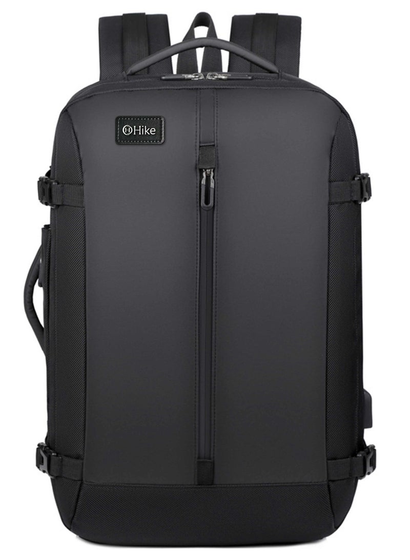 Hike Unisex Expandable Shoulder Backpack Water Resistant Daypack with Built in USB port and Separate Laptop Compartment for Travel/Business/College, HK5038-BLACK - Image 2
