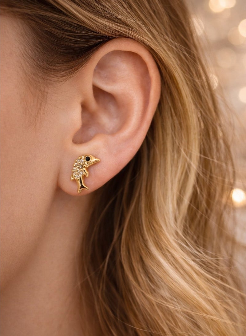 Trendyoom Women's Gold Single Stone-Encrusted Dolphin Piercing Earring – Elegant Earring with a Distinctive Look - Image 1