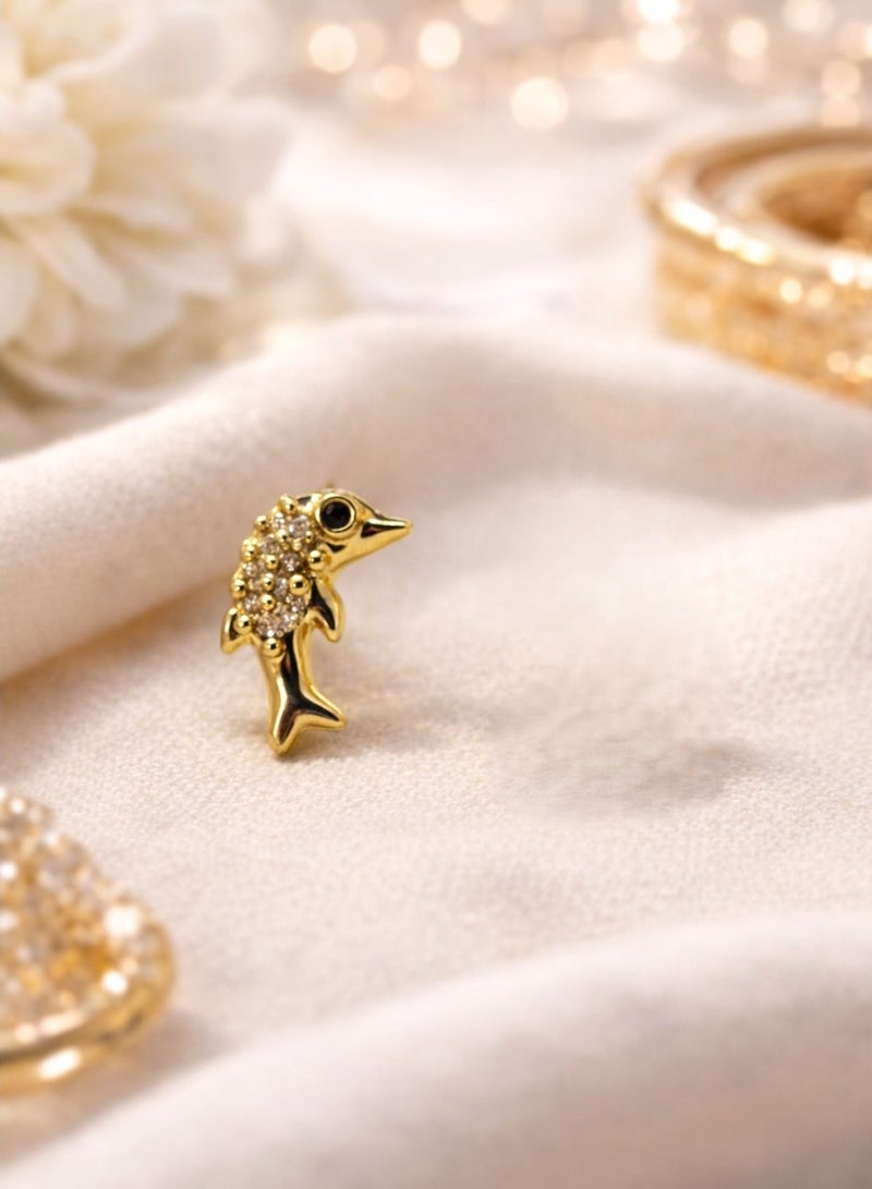 Trendyoom Women's Gold Single Stone-Encrusted Dolphin Piercing Earring – Elegant Earring with a Distinctive Look - Image 2