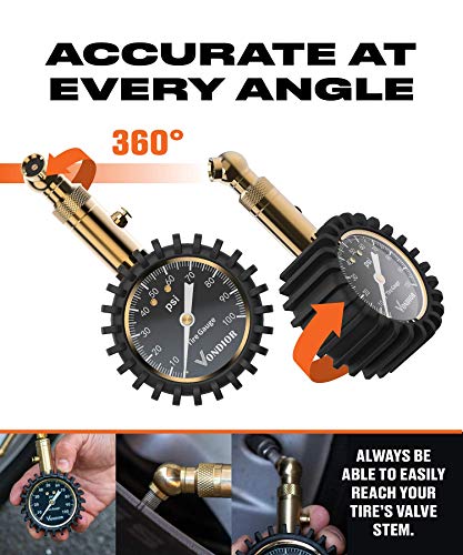 Vondior Tire Pressure Gauge (0-100 PSI) Certified ANSI Accurate with Large 2 Inch Easy to Read Glow Dial, Low - High Air Pressure Gauge. Tire Gauge for Car and Trucks Tires - Image 3