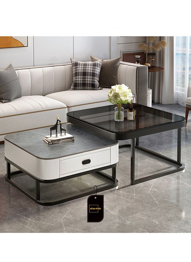 شاربدو مجموعة طاولات متداخلة حديثة، طاولة قهوة بسيطة لغرفة المعيشة، طاولة نهائية على شكل مربع (70*70*45 و60*60*38 سم) - Image 2