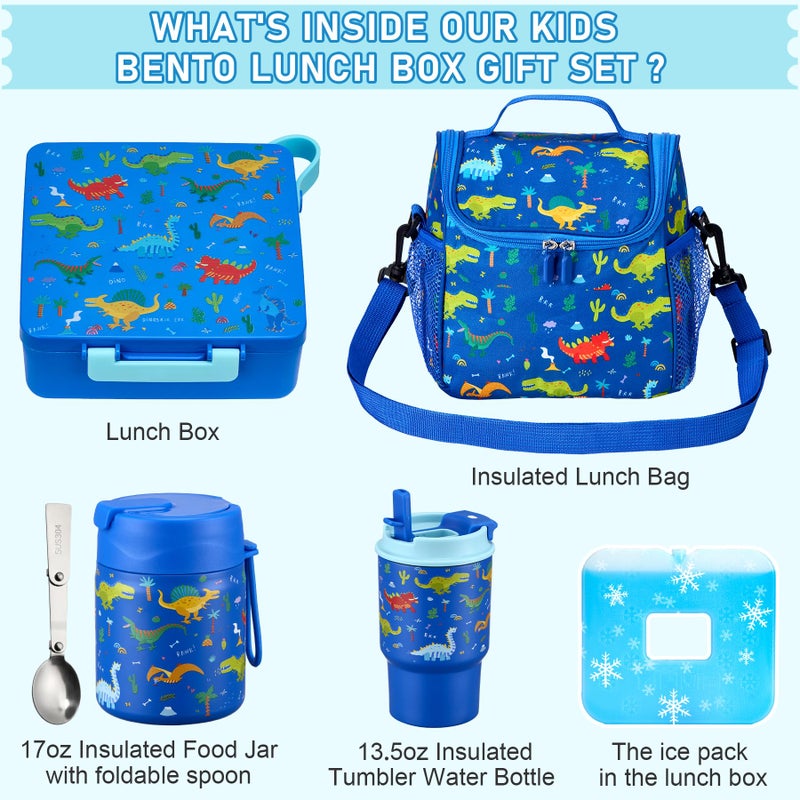 Howeemo Bento Lunch Box for Kids with 17oz Soup Thermo,Insulated Tumbler Water Bottle and Insulated Lunch Bag,Leak-Proof 3 Compartment Lunch Food Container with Ice Pack for Kids to School-Dinosaur - Image 2