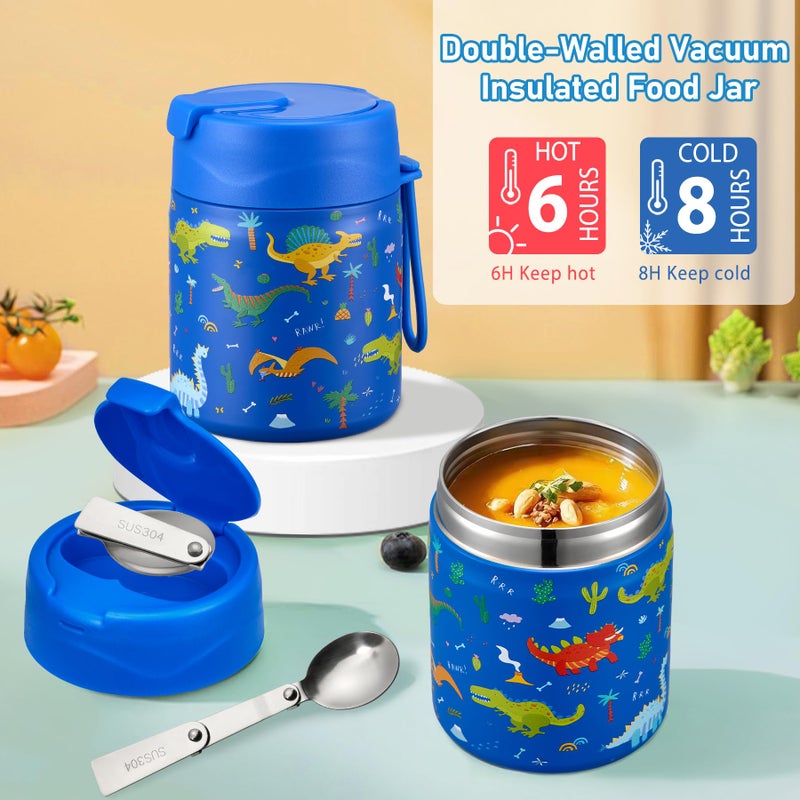Howeemo Bento Lunch Box for Kids with 17oz Soup Thermo,Insulated Tumbler Water Bottle and Insulated Lunch Bag,Leak-Proof 3 Compartment Lunch Food Container with Ice Pack for Kids to School-Dinosaur - Image 3