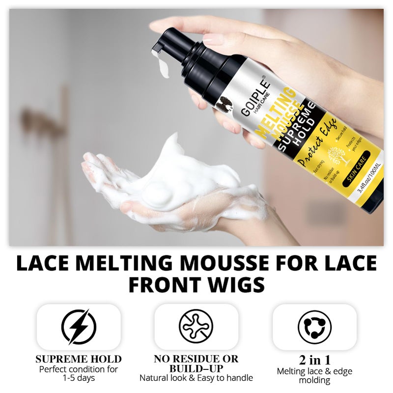 Goiple Lace Melting and Holding Mousse Glue-Less Hair Adhesive for Wigs, Wig Glue Lace Melting Spray Lace Melt Mousse for Closure Wigs Extensions, Wig Melting Mousse Supreme Hold for Wig Hair Wig Install Kit - Image 2