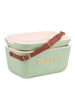 Polarbox Polarbox® 12 L Ice Box - Portable - Rigid Thermal Insulated Cooler Box - For Outdoor Beach Picnic, Party Drinks & Food Use - Storage Box - Classic - Olive Green/Gold Cooler with Brown Leather Strap  - Image 2