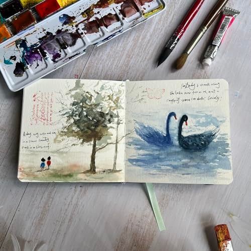 tumuarta Watercolor Journal, 3.5x5.5”, 140 LB, 300 GSM, Cotton Paper, Cold Press, 24 Sheets, 48 Pages, Watercolor Sketchbooks for Use As Travel Notebook Mixed Media Pad On The Go - Image 5