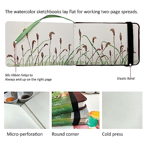 tumuarta Watercolor Journal, 3.5x5.5”, 140 LB, 300 GSM, Cotton Paper, Cold Press, 24 Sheets, 48 Pages, Watercolor Sketchbooks for Use As Travel Notebook Mixed Media Pad On The Go - Image 3