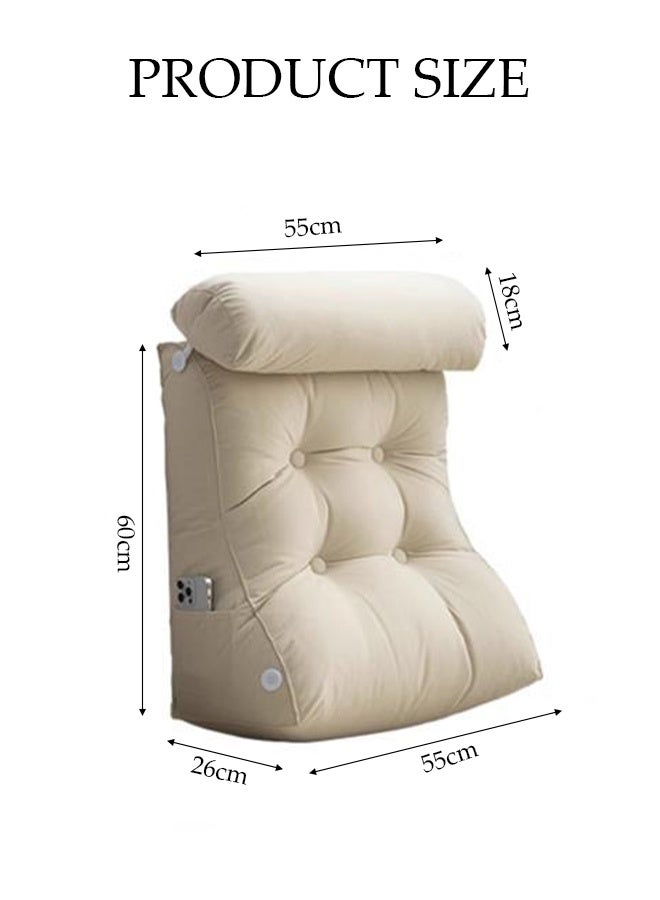 DUNISO Reading Pillow Bed Bedside Backrest Pillow with Side Pocket Ergonomic Wedge Pillow for Headboard Lying Leaning and Prone Multi-Position Support Pillow Multi-functional Couch-Backrest Reading Pillow Adult Back Pillows for Reading Watching TV Gaming Relaxing - Image 3