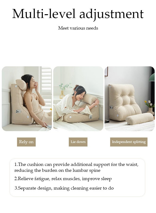 DUNISO Reading Pillow Bed Bedside Backrest Pillow with Side Pocket Ergonomic Wedge Pillow for Headboard Lying Leaning and Prone Multi-Position Support Pillow Multi-functional Couch-Backrest Reading Pillow Adult Back Pillows for Reading Watching TV Gaming Relaxing - Image 4