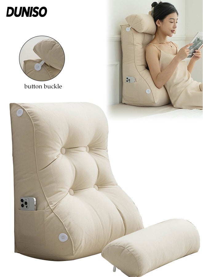 DUNISO Reading Pillow Bed Bedside Backrest Pillow with Side Pocket Ergonomic Wedge Pillow for Headboard Lying Leaning and Prone Multi-Position Support Pillow Multi-functional Couch-Backrest Reading Pillow Adult Back Pillows for Reading Watching TV Gaming Relaxing - Image 1