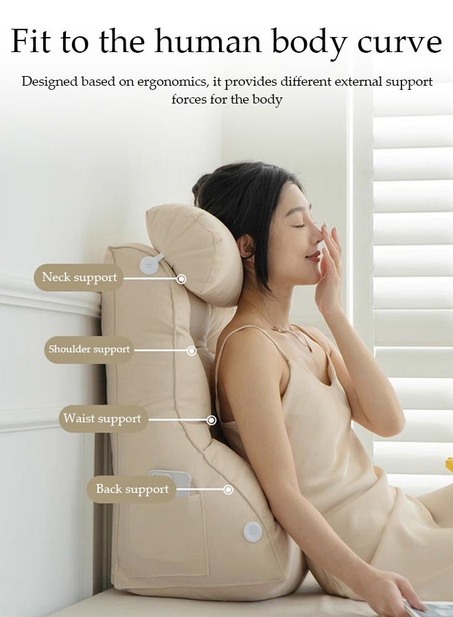 DUNISO Reading Pillow Bed Bedside Backrest Pillow with Side Pocket Ergonomic Wedge Pillow for Headboard Lying Leaning and Prone Multi-Position Support Pillow Multi-functional Couch-Backrest Reading Pillow Adult Back Pillows for Reading Watching TV Gaming Relaxing - Image 2