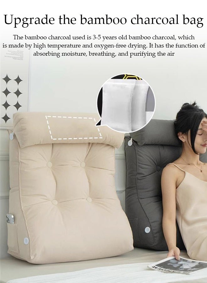 DUNISO Reading Pillow Bed Bedside Backrest Pillow with Side Pocket Ergonomic Wedge Pillow for Headboard Lying Leaning and Prone Multi-Position Support Pillow Multi-functional Couch-Backrest Reading Pillow Adult Back Pillows for Reading Watching TV Gaming Relaxing - Image 5