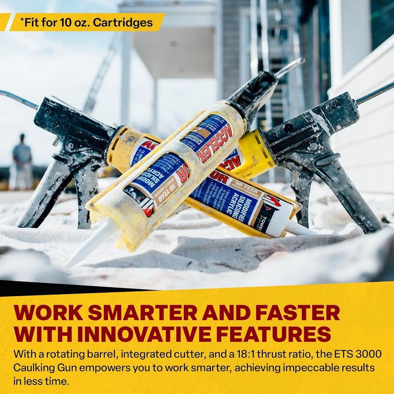 Dripless Brand ETS3000 Composite Caulk Gun for gunning 10oz / 300ml Sealant or Adhesive Cartridges - 18:1 Thrust Ratio - Unibody Revolving Cradle - Optional Drip/ switch - ProBuilder Grade - Image 2