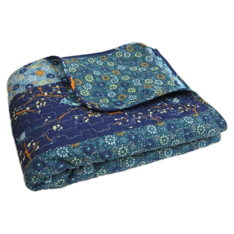 Lush Decor Lush Decor Royal Empire Reversible Cotton Throw Blanket 50 W x 60 L Peacock  Colorful Boho Patterns  Blue Throw  Fall Quilted Throw  Bohemian Striped Cotton Blanket For Bed Couch Or Chair 