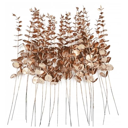 ABAJI 24PCS Eucalyptus Stems Plastic Vivid Leaf Decorations Artificial Leaves Fake Faux Greenery Plant for Home Office House Table Desk Decor Wedding or Party Vase Forever Live - Image 1