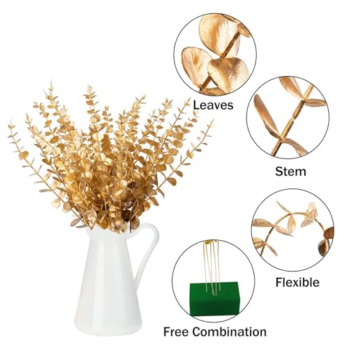 ABAJI 24PCS Eucalyptus Stems Plastic Vivid Leaf Decorations Artificial Leaves Fake Faux Greenery Plant for Home Office House Table Desk Decor Wedding or Party Vase Forever Live - Image 3