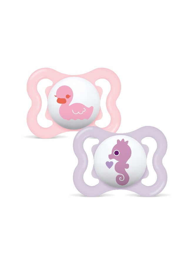 Mam Baby Supreme Silicone Pacifier - O-6 M | Sealife Pink & Purple  - Pack of 2 - Image 1