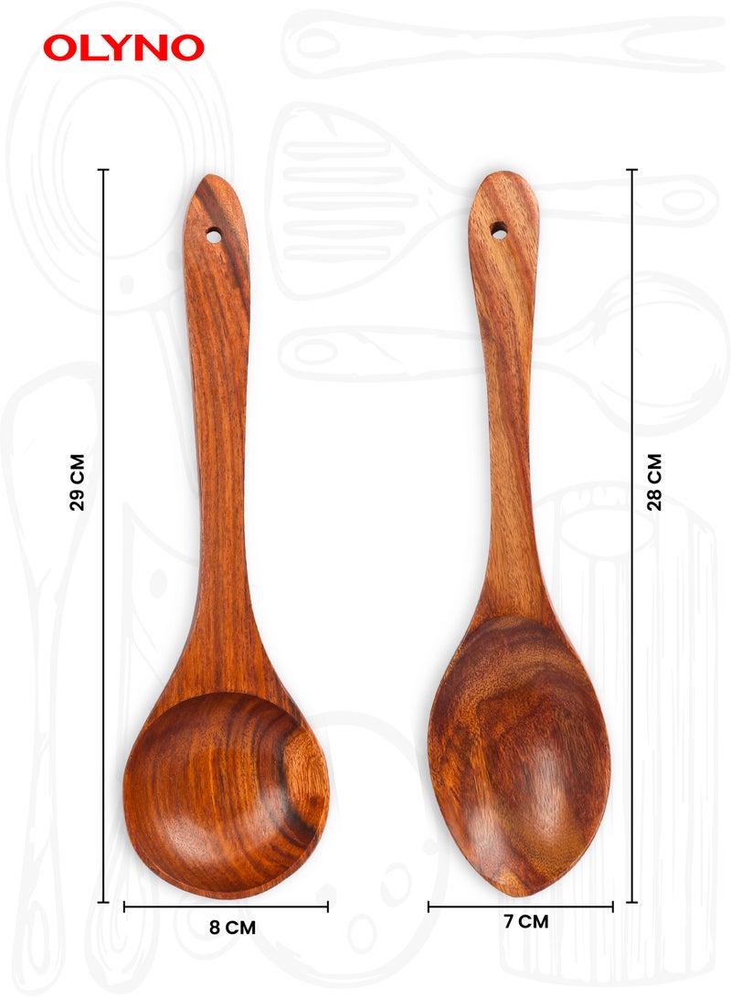 OLYNO Premium Acacia Wood Cooking And Serving Set | Handcrafted Eco-Friendly Wooden Spoon Spatula Collection | Essential Cooking Utensils For Kitchen Mastery - Image 5