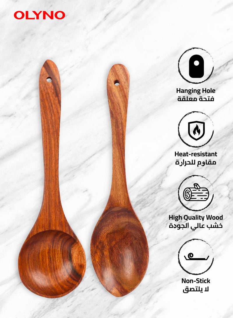 OLYNO Premium Acacia Wood Cooking And Serving Set | Handcrafted Eco-Friendly Wooden Spoon Spatula Collection | Essential Cooking Utensils For Kitchen Mastery - Image 2