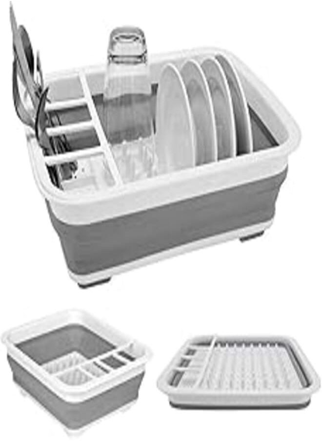 Ahyuan Ahyuan Collapsible Dish Drying Rack Portable Dinnerware Drainer Organizer for Kitchen RV Campers Travel Trailers Space Saving Kitchen Storage Rack Tray (Normal) 