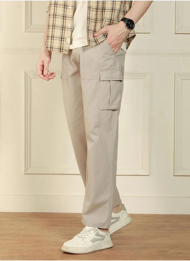 Dennis Lingo Relaxed Fit Solid Cotton Lycra Trousers by Styli