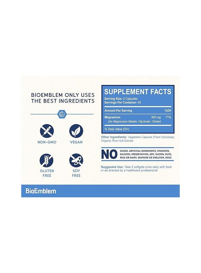BioEmblem Non-GMO Triple Magnesium (90 Capsules,300mg) - Image 2