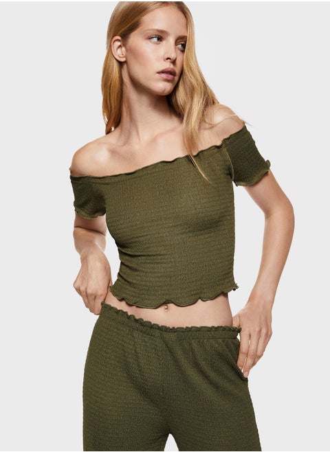 Ribbed Bardot Crop Top