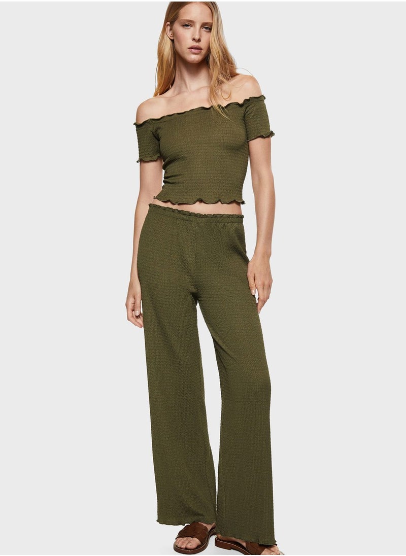 MANGO - Ribbed Bardot Crop Top - Image 1