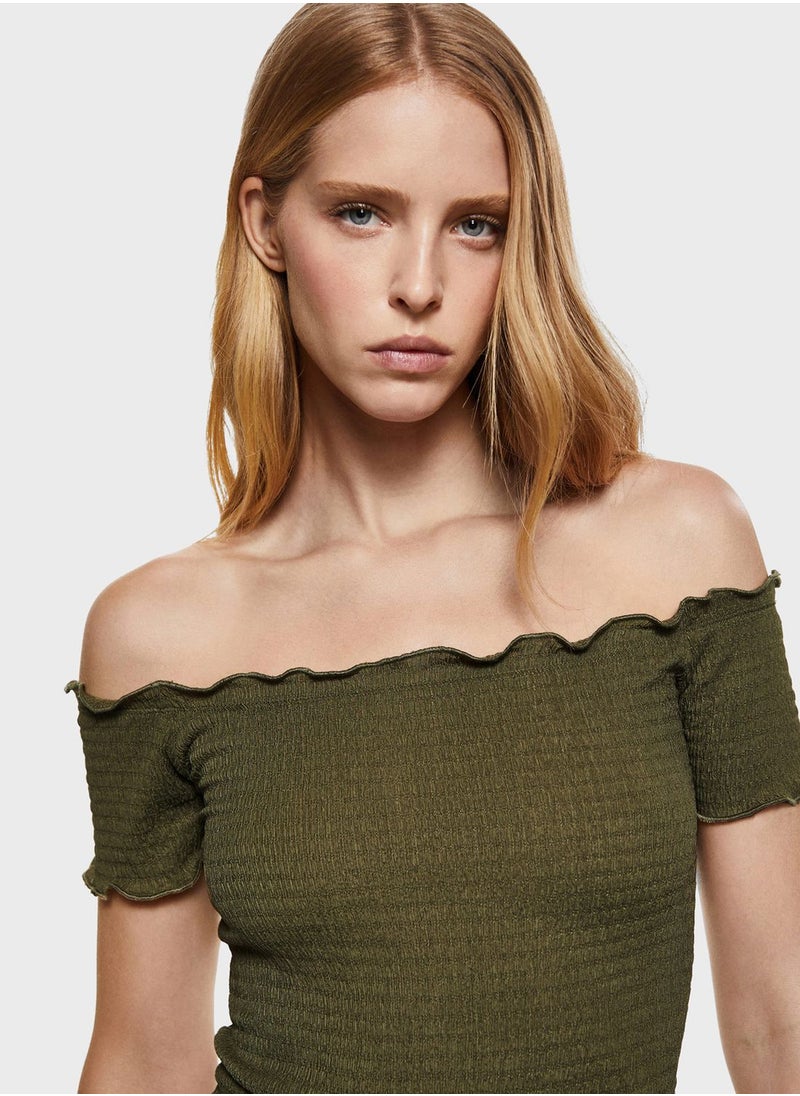 MANGO - Ribbed Bardot Crop Top - Image 1