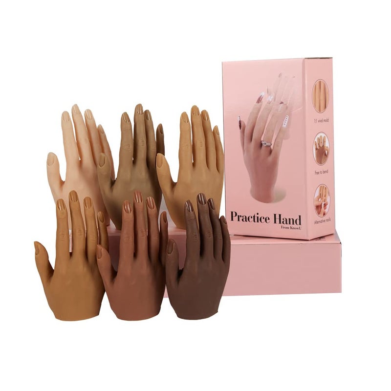 Practice Hand for Acrylic Nails Silicone Female Mannequin Life Size Hand with Insertable Nails for Nail Art BeginnersNail Salon Artists Single Hand Color 3