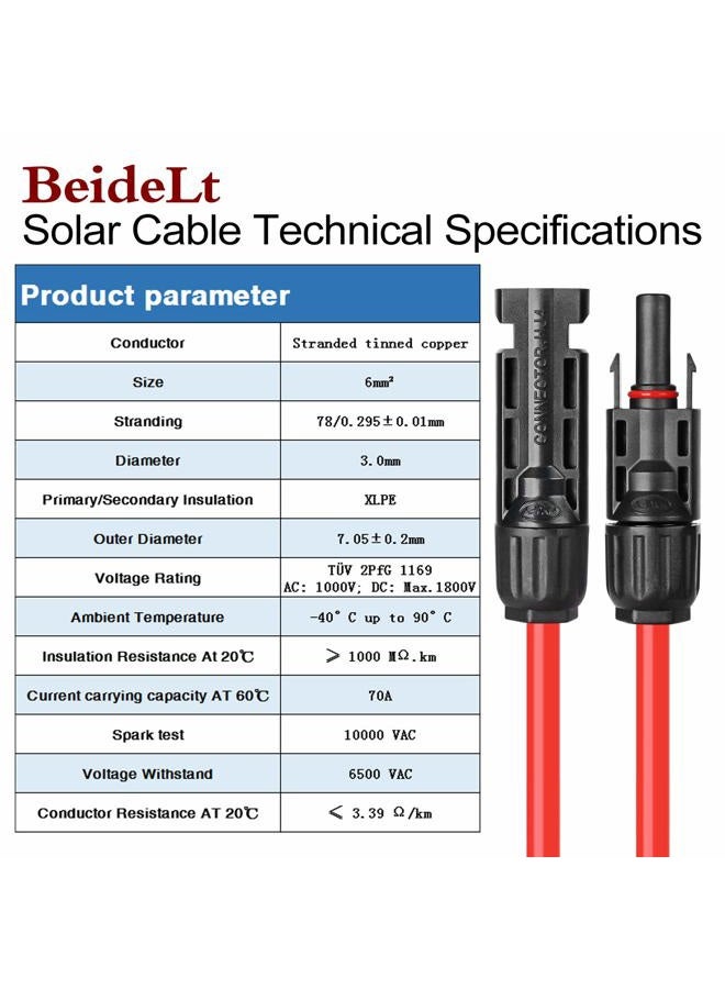 BeideLt Solar Panel Extension Cable,10AWG(6mm²) Solar Extension Cable Wire with 1 Pair 10 Feet Black + 10 Feet Red Weatherproof Tinned Copper Extension Cable Wire Adapter Kit - Image 5