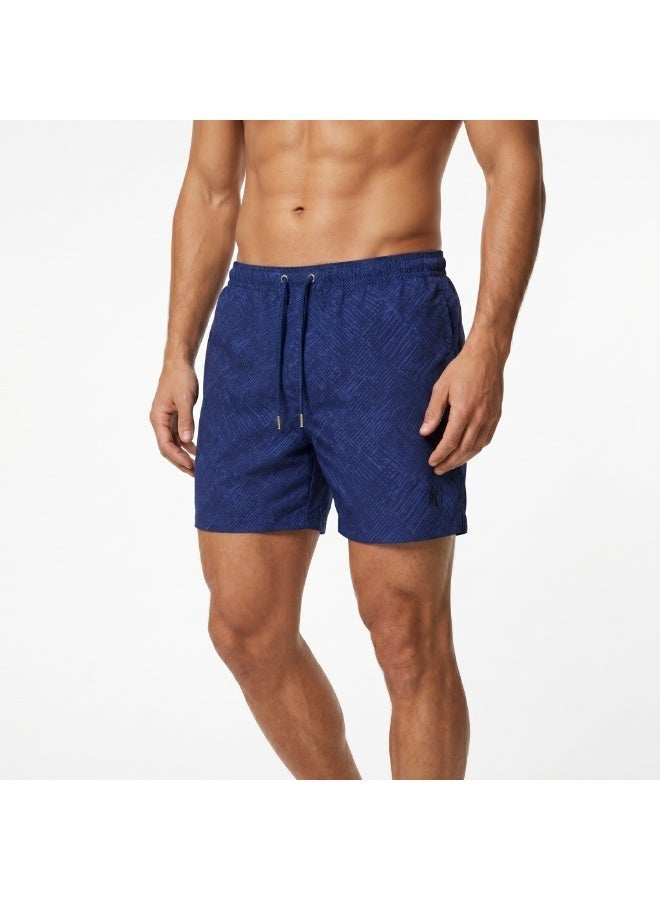 Pavone Men's Swim Shorts - Navy Blue Pattern Swimwear, Quick Dry, Casual Navy Blue - Image 1