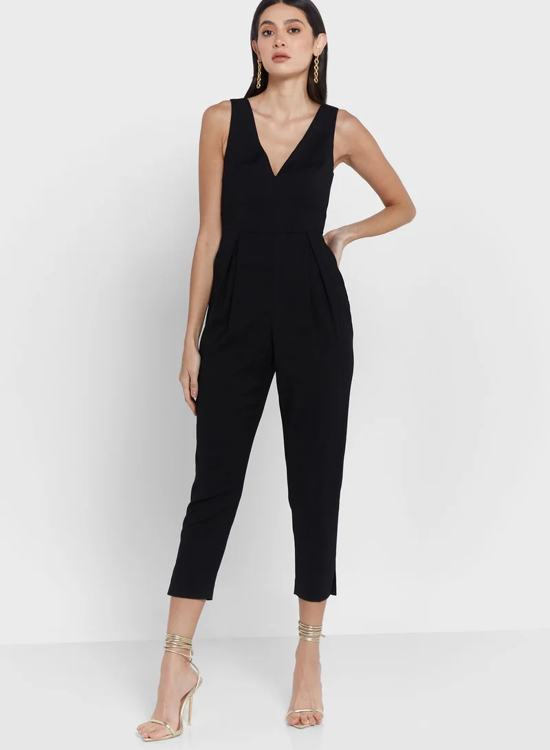 Ted Baker Plunge Neck Pleated Jumpsuit