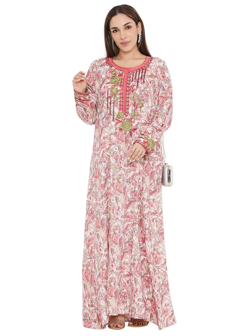 هانا آند سارا HIGH QUALITY VISCOSE JALBIYA WITH MULTICOLOR THICK THREAD EMBROIDERY ARABIC KAFTAN JALABIYA DRESS