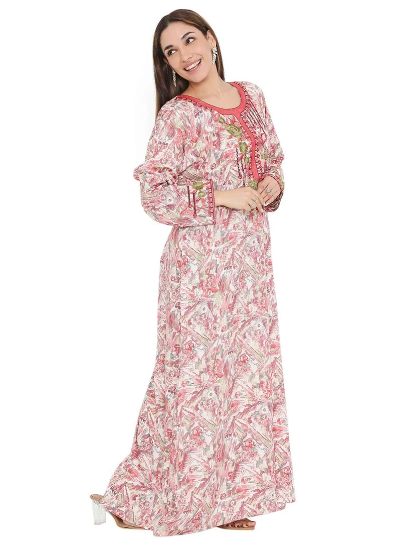هانا آند سارا HIGH QUALITY VISCOSE JALBIYA WITH MULTICOLOR THICK THREAD EMBROIDERY ARABIC KAFTAN JALABIYA DRESS