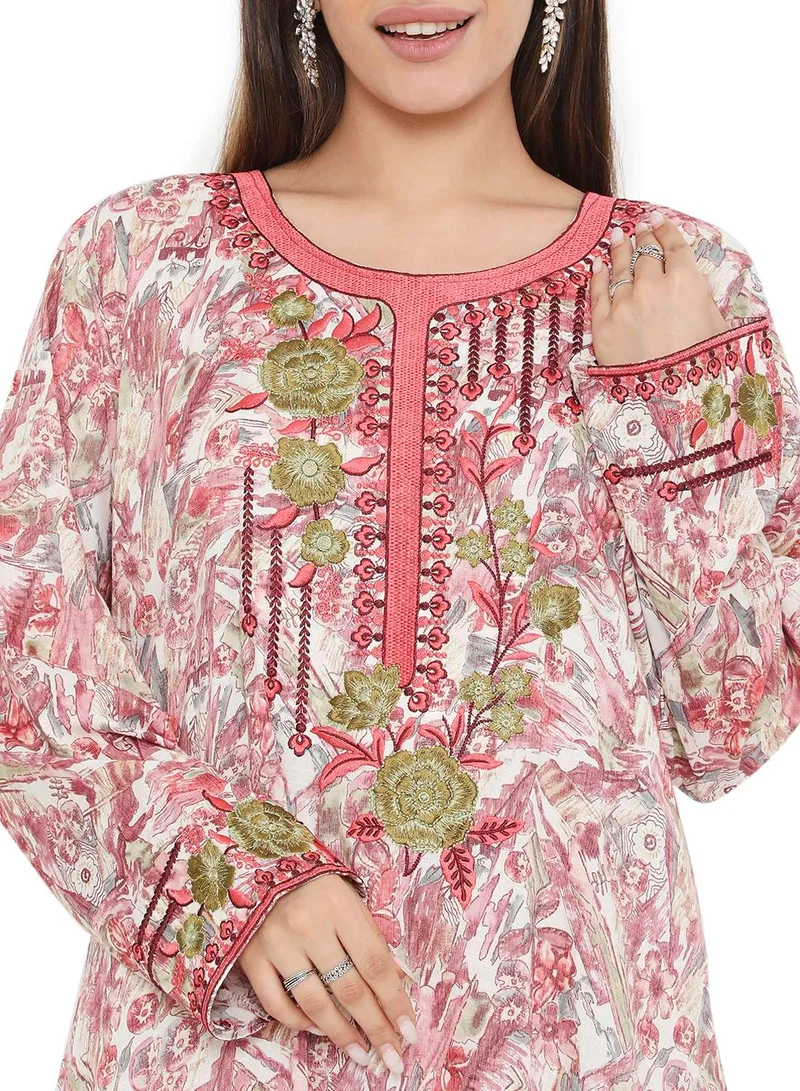 هانا آند سارا HIGH QUALITY VISCOSE JALBIYA WITH MULTICOLOR THICK THREAD EMBROIDERY ARABIC KAFTAN JALABIYA DRESS
